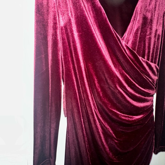 Alex Marie Deep Red Velvet Long Sleeve Dress - Picture 6 of 6